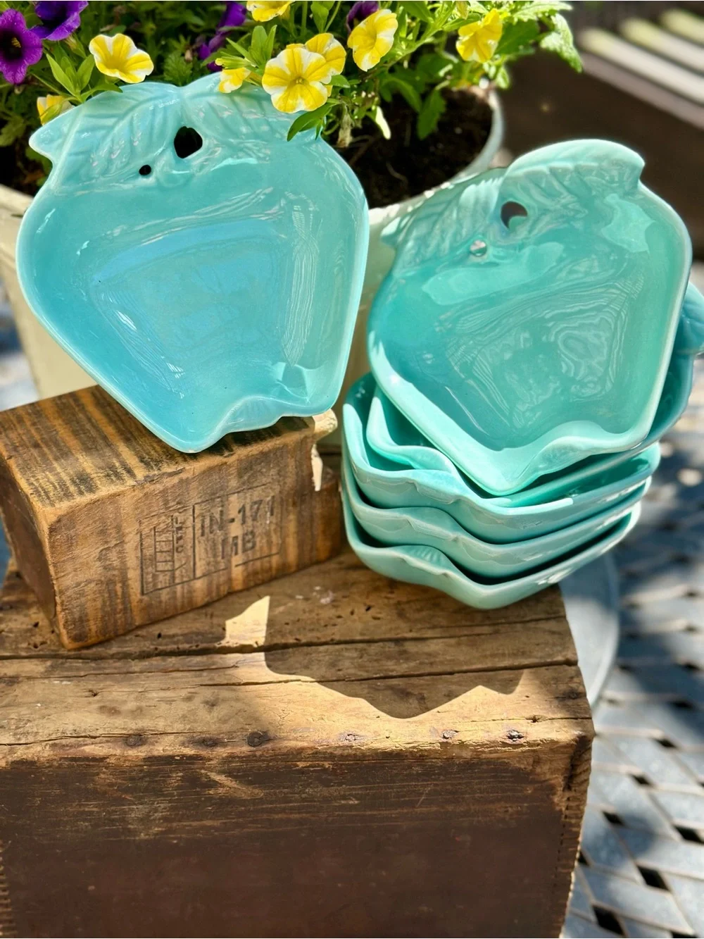 Vintage Hoenig California 734 Turquoise Apple Dishes Set 6 MCM USA Pottery